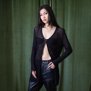 Vintage St. John Evening Sequin & Gem See-Through Knit Cardigan